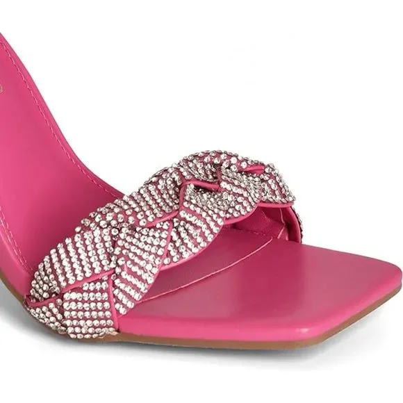 Women's Heels for Women Braided Open Toe Ankle Strap High Block Chunky Heels